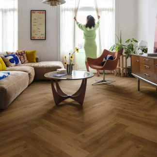 Quick-Step Alpha Ciro Herringbone Botanic Caramel Oak LVT Flooring AVHBU40364