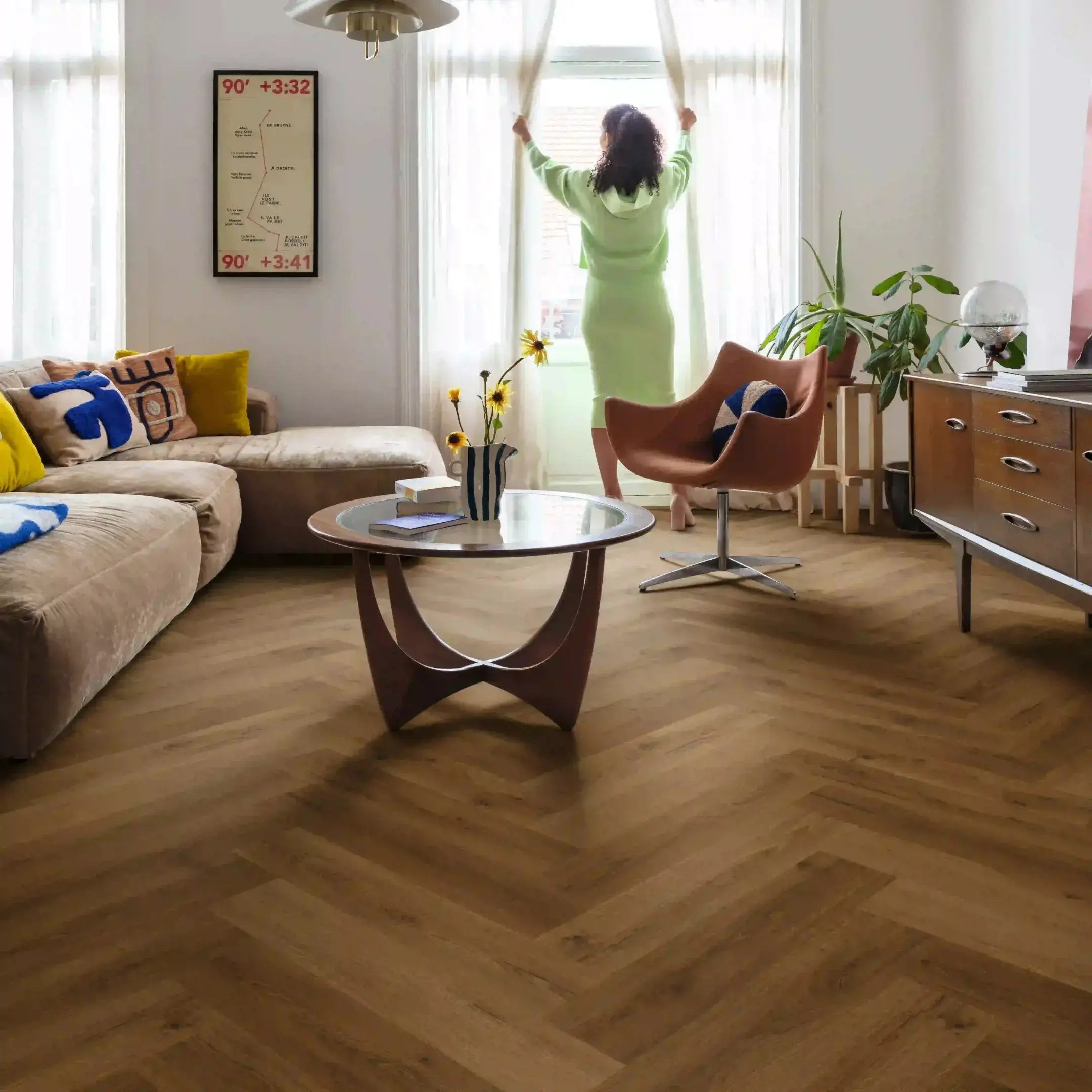 Quick-Step Alpha Ciro Herringbone Botanic Caramel Oak LVT Flooring AVHBU40364