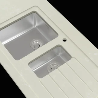 Minerva Blue Venato S/Steel Sink Module R25 Sink Duo Bowl LHB 25mm 3050 X 650