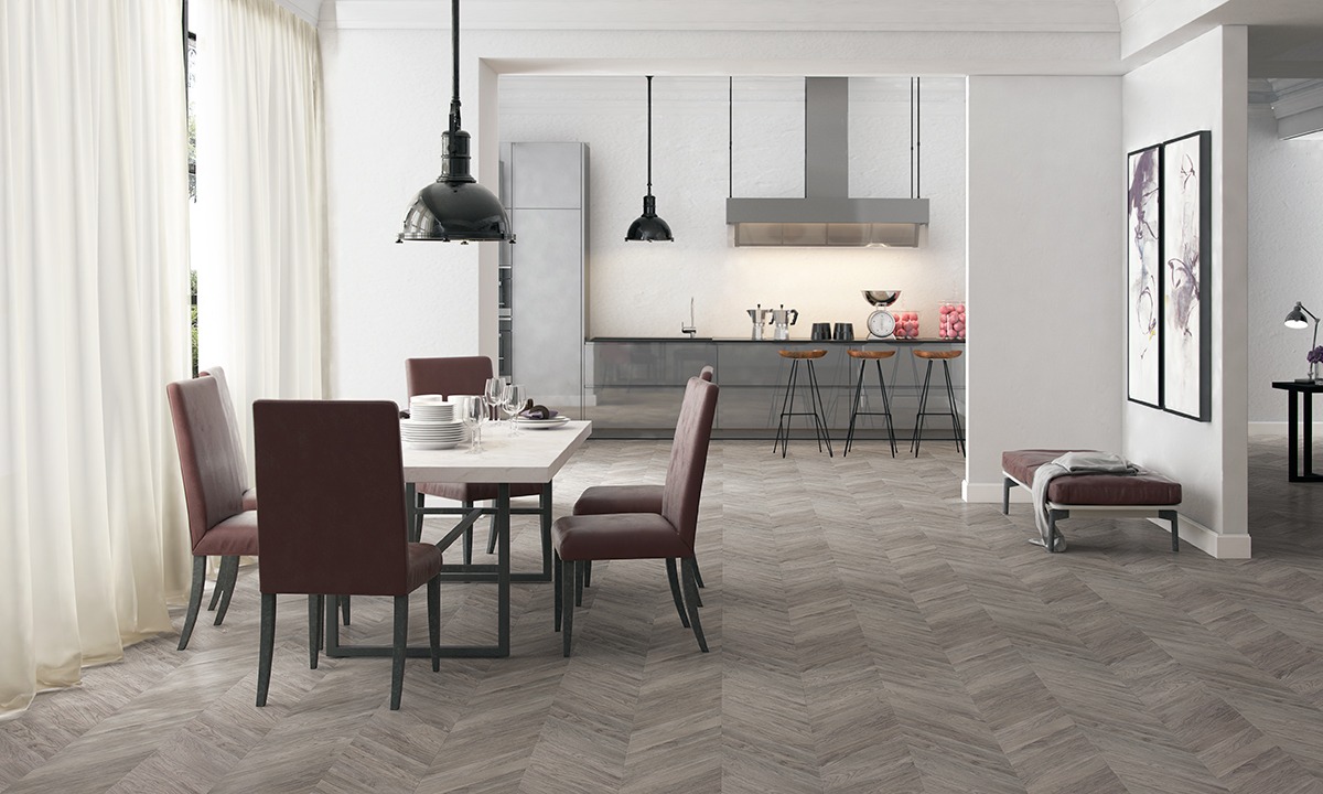 Faus Masterpieces 8mm Chevron Grey Laminate Flooring - Image 2