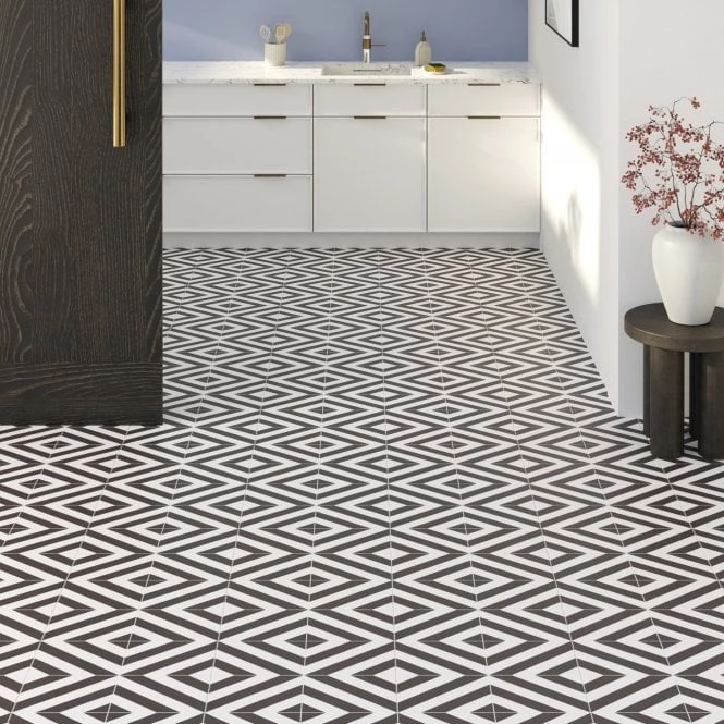 Faus Retro 8mm Laminate Black & White Pattern Flooring S185210