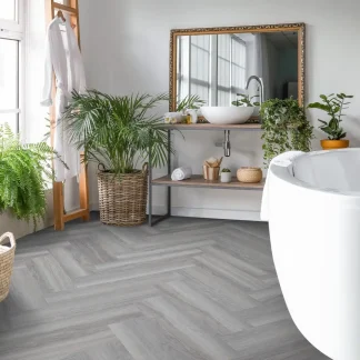 Liberty Floors Lifestyle 5.5mm Herringbone Cool Grey Luxury Rigid Vinyl Flooring 275828