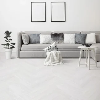 Liberty Floors Lifestyle 5.5mm Herringbone Misty White Luxury Rigid Vinyl Flooring 275821