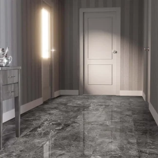 Falquon Flooring Stone 2.0 8mm Martico Nero High Gloss Tile Laminate Flooring (Q1022)