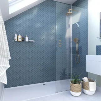 Showerwall Acrylic 2400 X 896 Navy Herringbone SCA16
