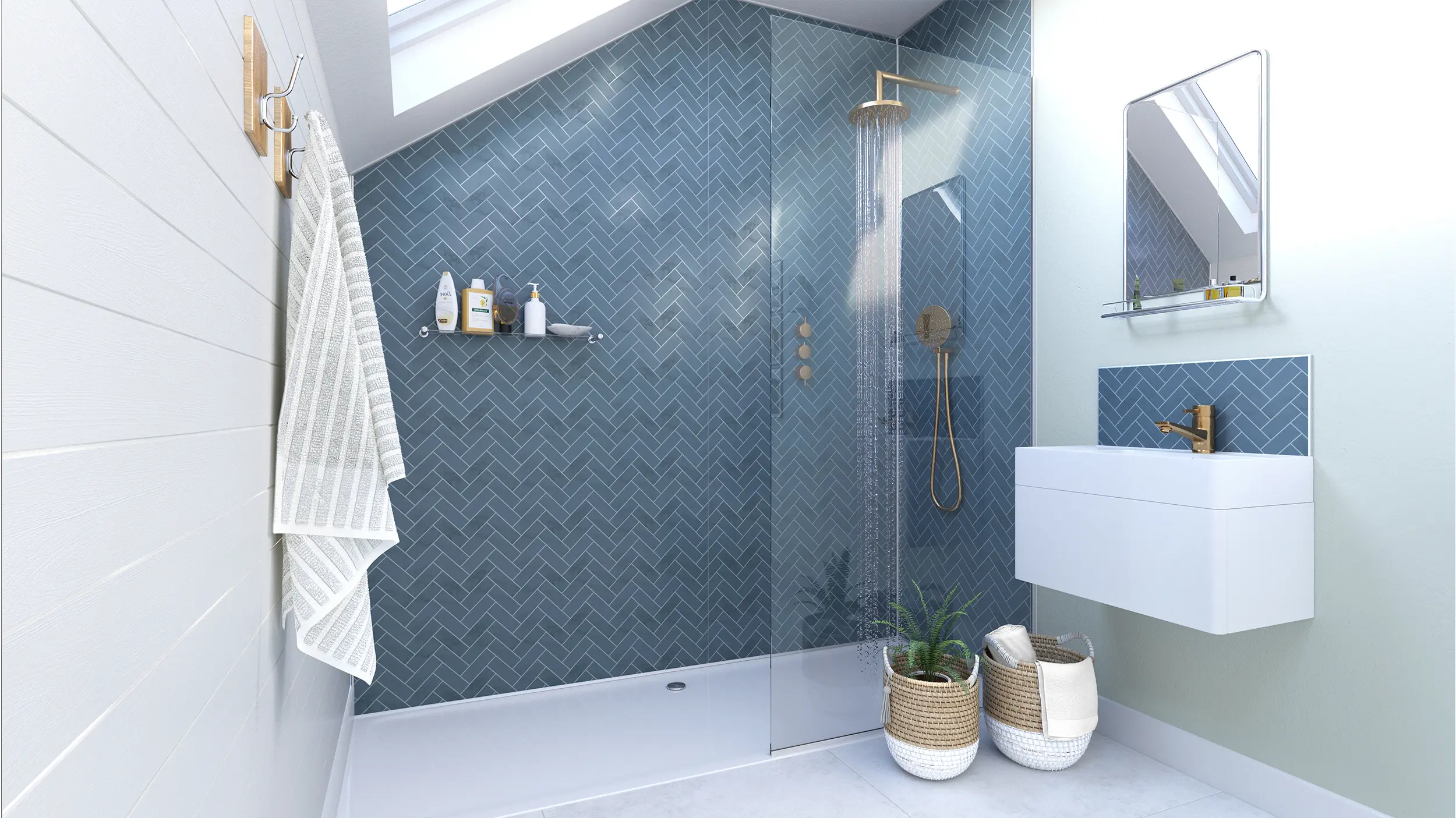 Showerwall Acrylic 2400 X 896 Navy Herringbone SCA16