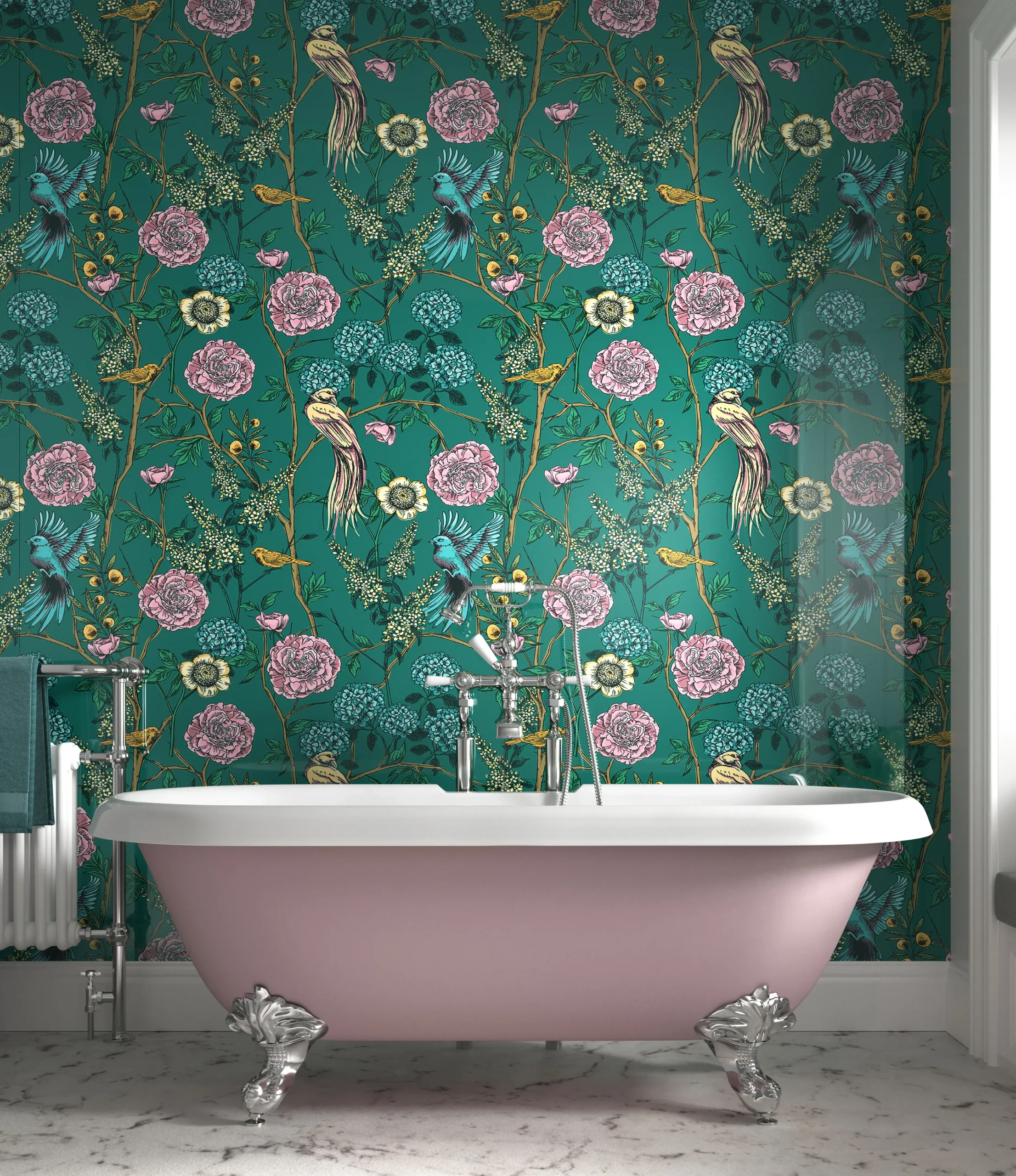 Showerwall Acrylic 2400 x 1200 Vintage Birds SCA26