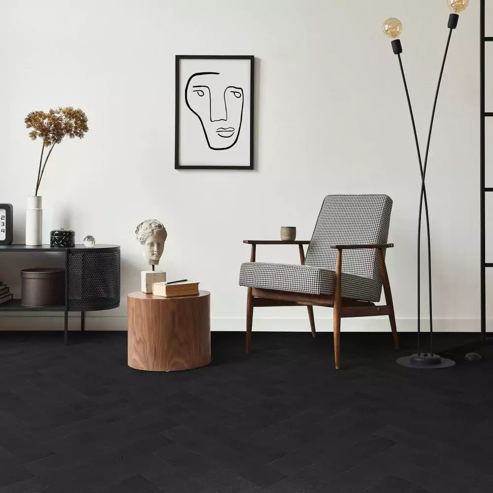 Liberty Floors Herringbone Parquet 14mm Engineered Midnight Black Oak Matt Lacquered Flooring