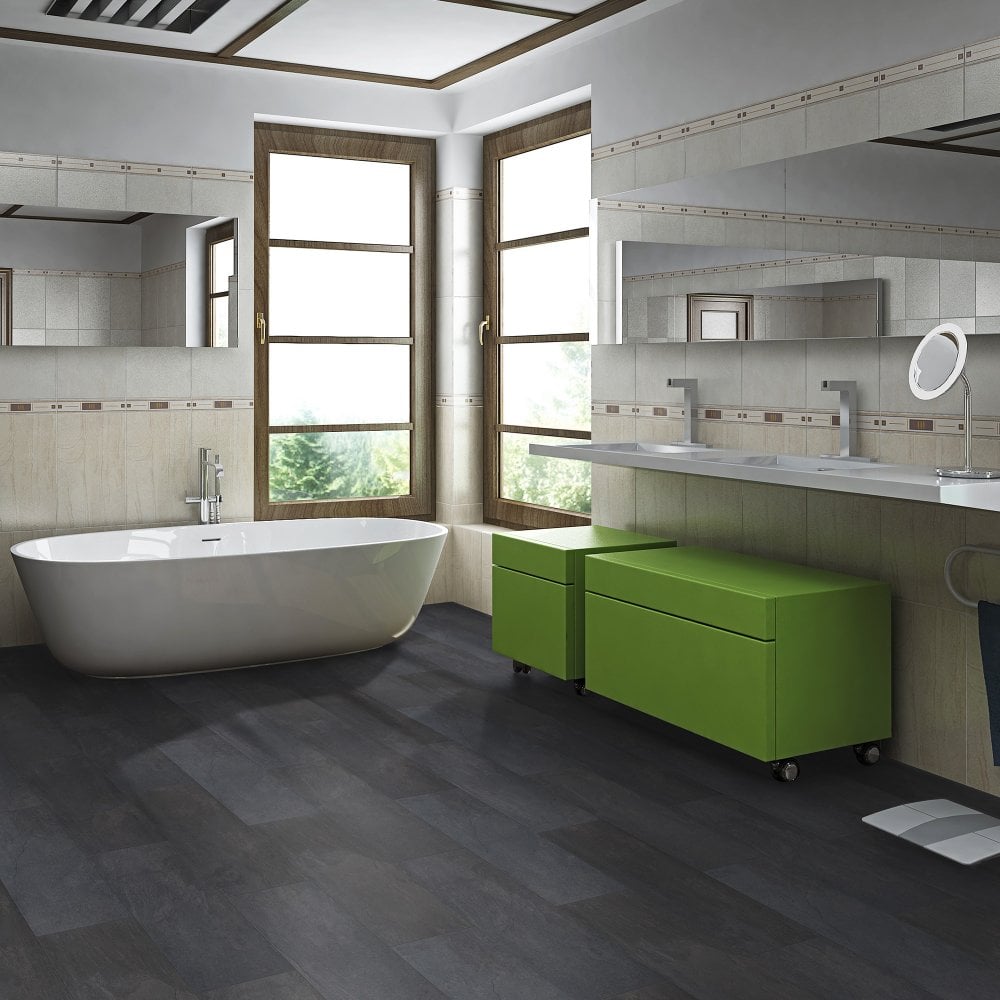 Liberty Floors Universo 8mm Black Slate Water Resistant Tile Flooring (56015)
