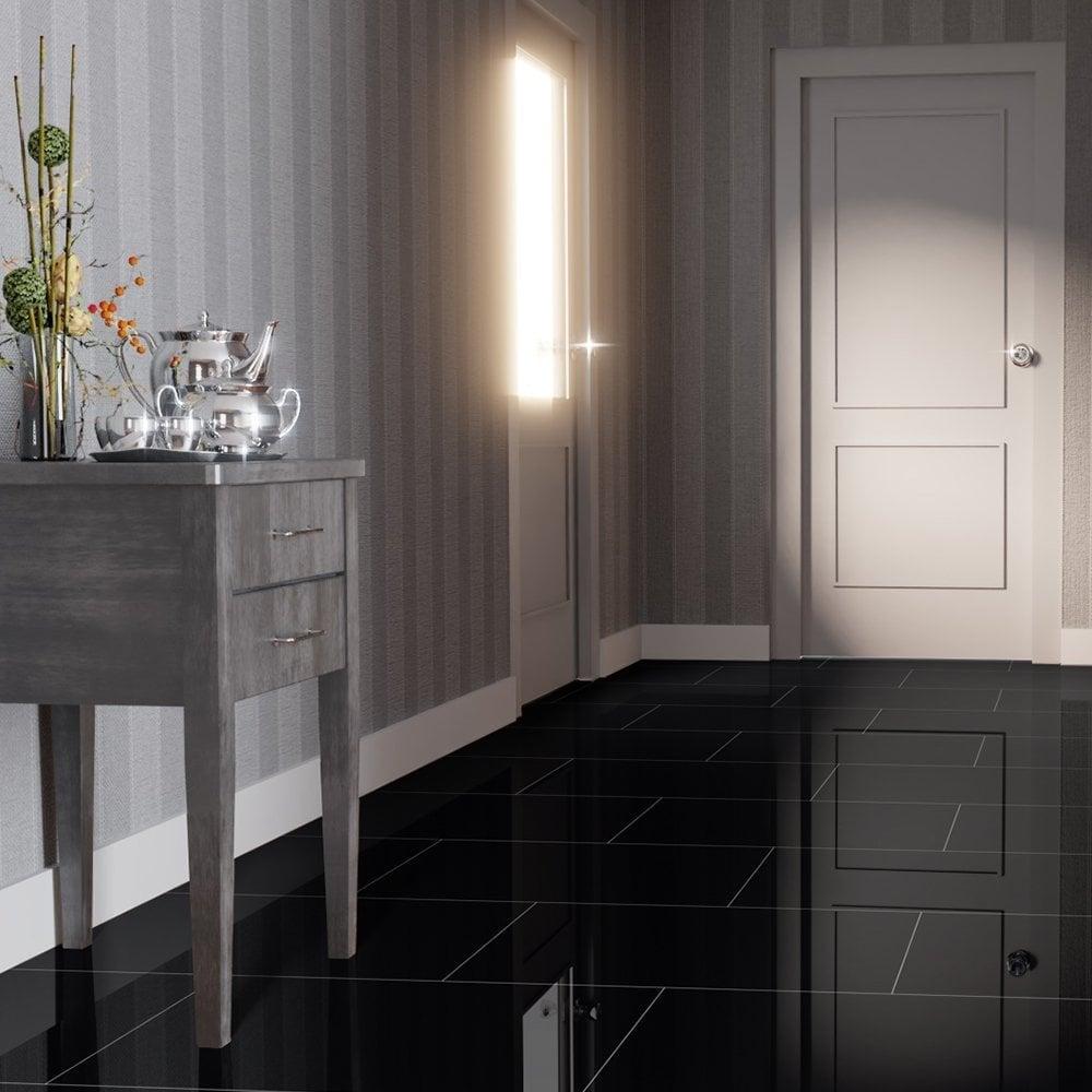 Falquon Flooring Stone 2.0 8mm Black High Gloss Tile Laminate Flooring (U190)