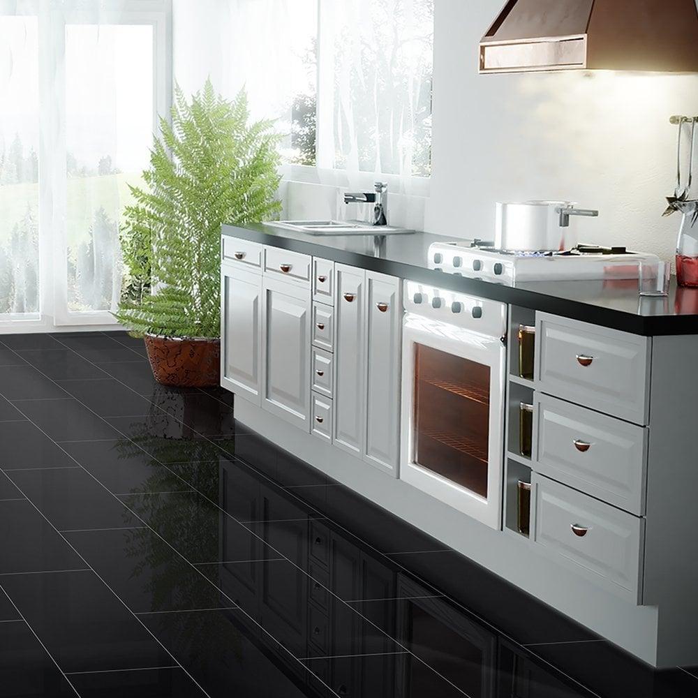 Falquon Flooring Stone 2.0 8mm Black High Gloss Tile Laminate Flooring (U190) - Image 3
