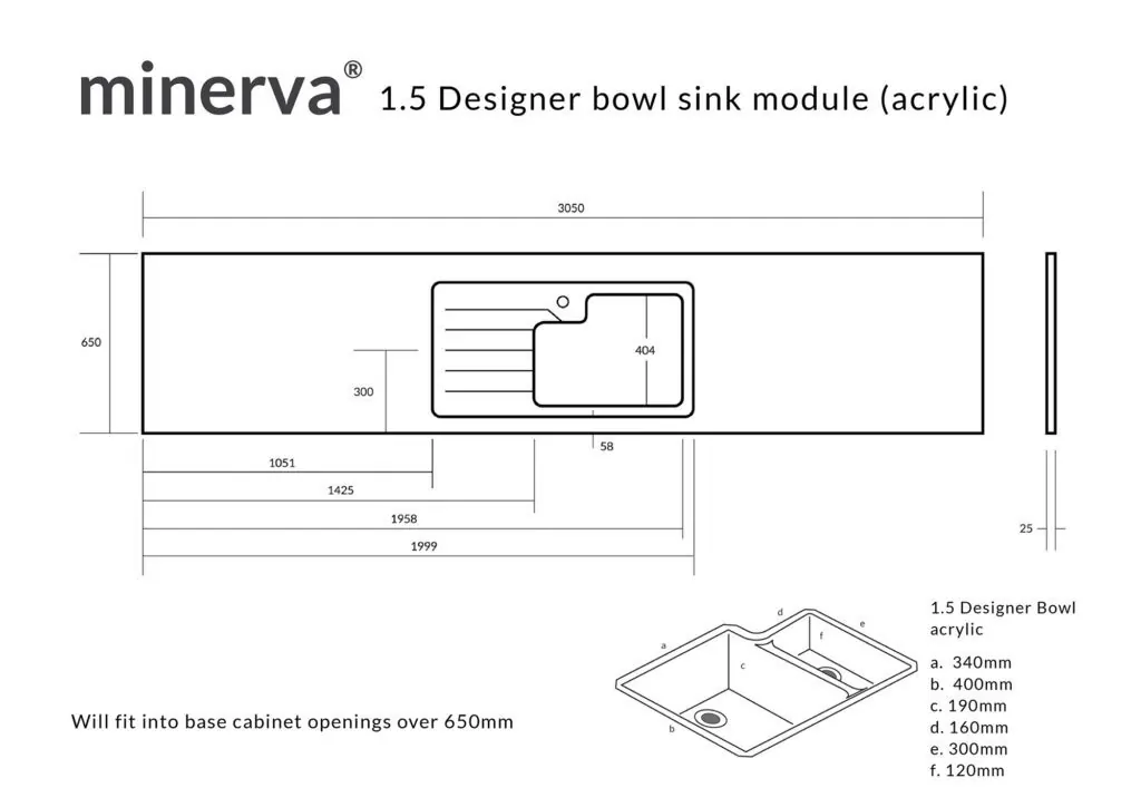 Minerva Copper Fleck Sink Module Acrylic Sink Designer Bowl RHB 25mm 3050 X 650 - Image 4