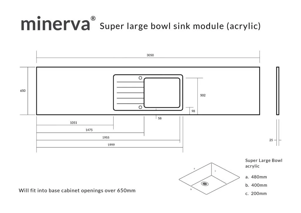 Minerva Copper Fleck Sink Module Acrylic Sink Super Large Bowl LHB 25mm 3050 X 650 - Image 4