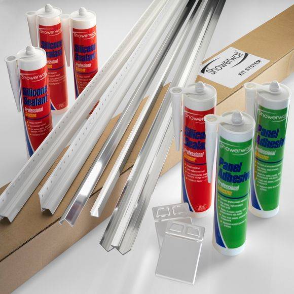 Showerwall Laminate Kit Black Silk Trim Inc Clear Finish Sealant & Sureseal