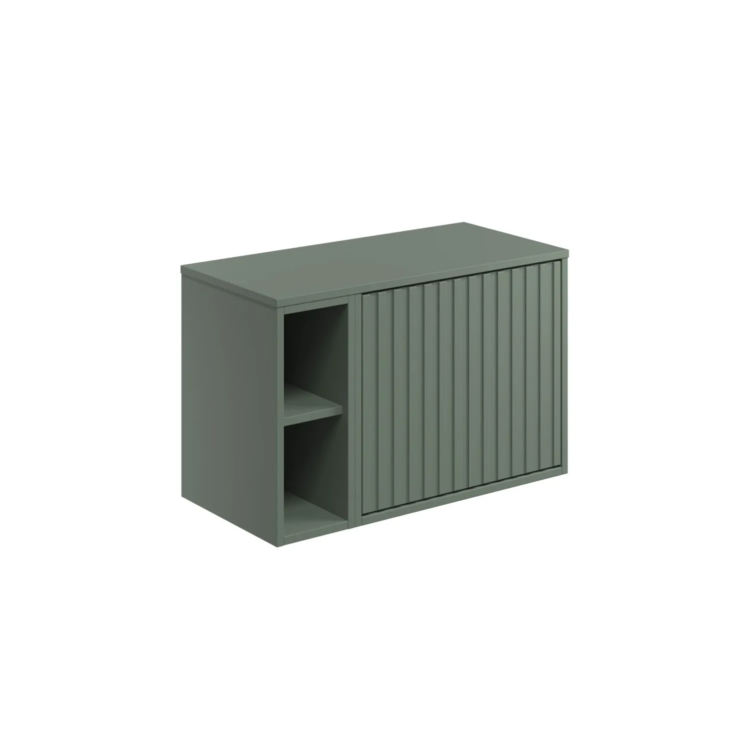 Scudo Alfie 800mm Fluted Vanity Unit Kit With Worktop, Side Unit, Sit On Basin - Reed Green - Image 2