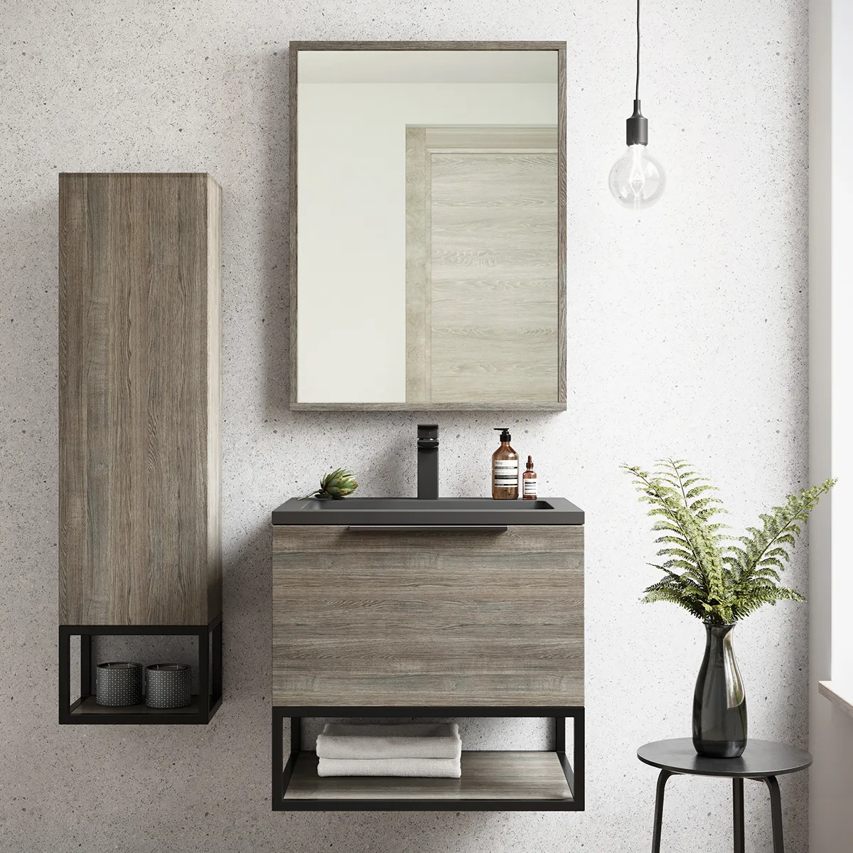 Scudo Ambience 300mm x 250mm x 200mm Tall Boy Frame with Dual Colour Shelf - Black - Image 2