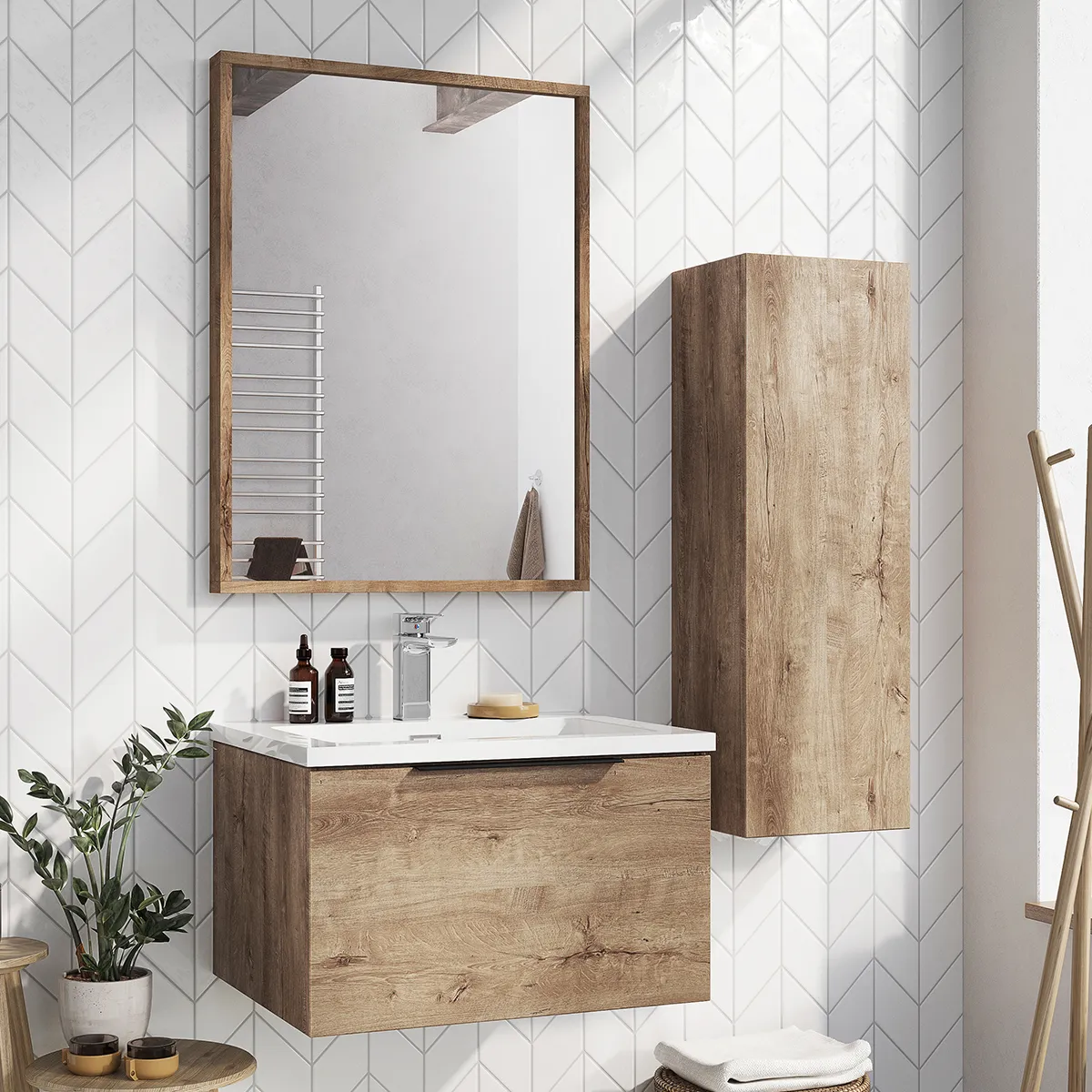 Scudo Ambience 800mm x 600mm Mirror - Rustic Oak - Image 2