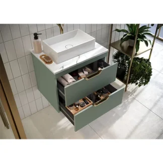 Scudo Aubrey 600mm Wall Mounted Vanity Unit With White Basin - Reed Green