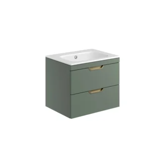 Scudo Aubrey 600mm Wall Mounted Vanity Unit With White Basin - Reed Green