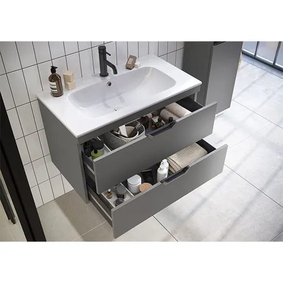 Scudo Aubrey 600mm Wall Mounted Vanity Unit With White Basin - Dust Grey - Image 2