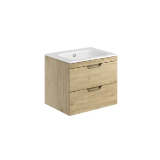 Scudo Aubrey 600mm Wall Mounted Vanity Unit With White Basin - Davos Oak