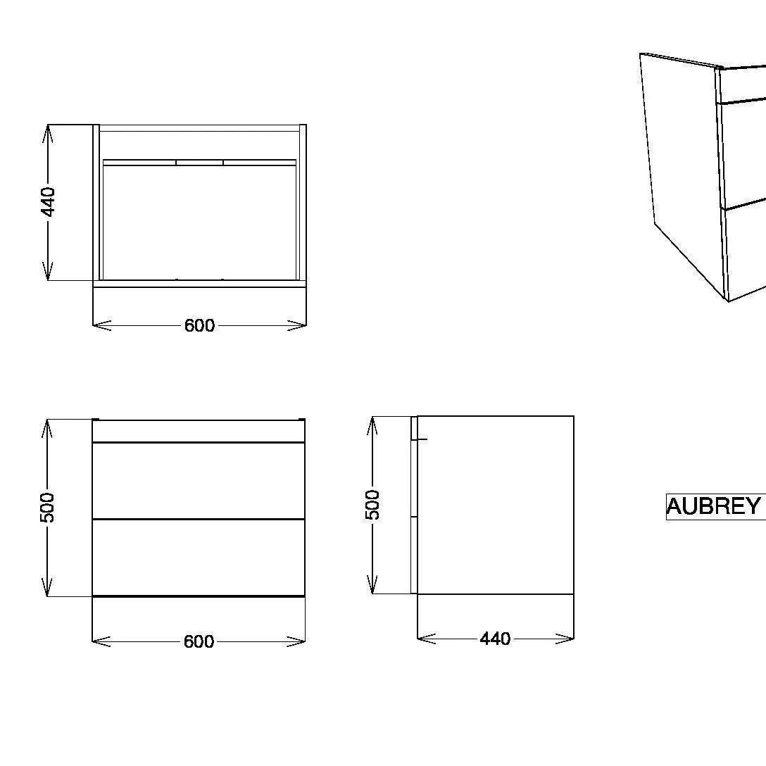 Scudo Aubrey 600mm Wall Mounted Vanity Unit With White Basin - Dust Grey - Image 4