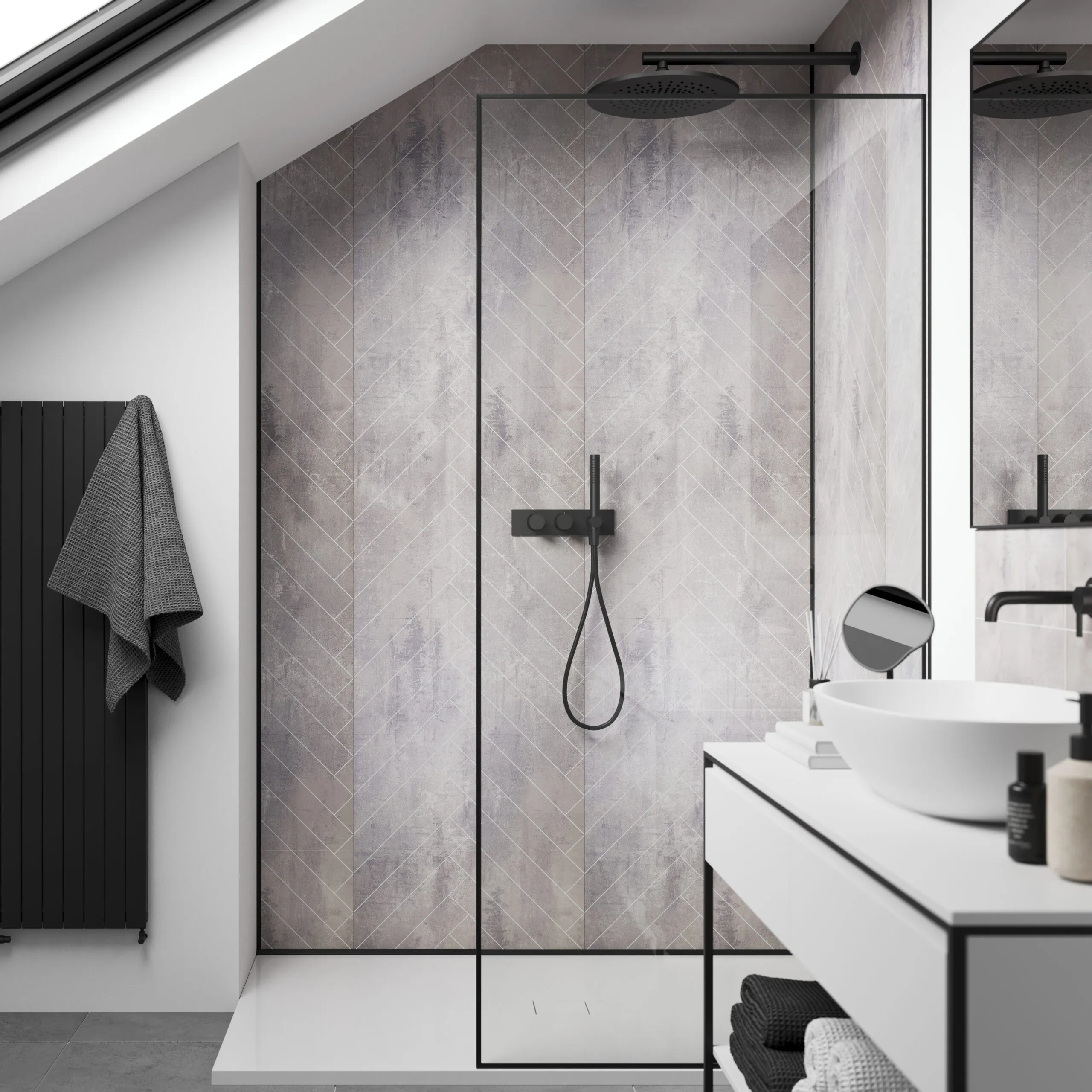 Showerwall Laminate Cement Herringbone Tile SWT04 2400 x 600 Proclick