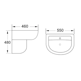 Scudo Belini and Deia 550mm Basin and Pedestal - 1 Tap Hole White