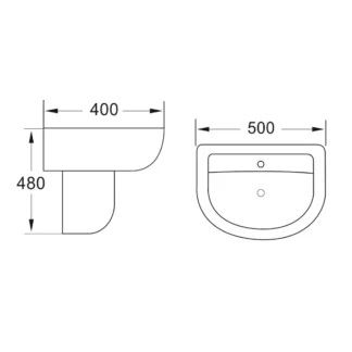 Scudo Belini and Deia 500mm Basin and Pedestal - 1 Tap Hole White