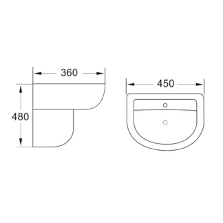 Scudo Belini and Deia 450mm Basin and Pedestal - 1 Tap Hole White