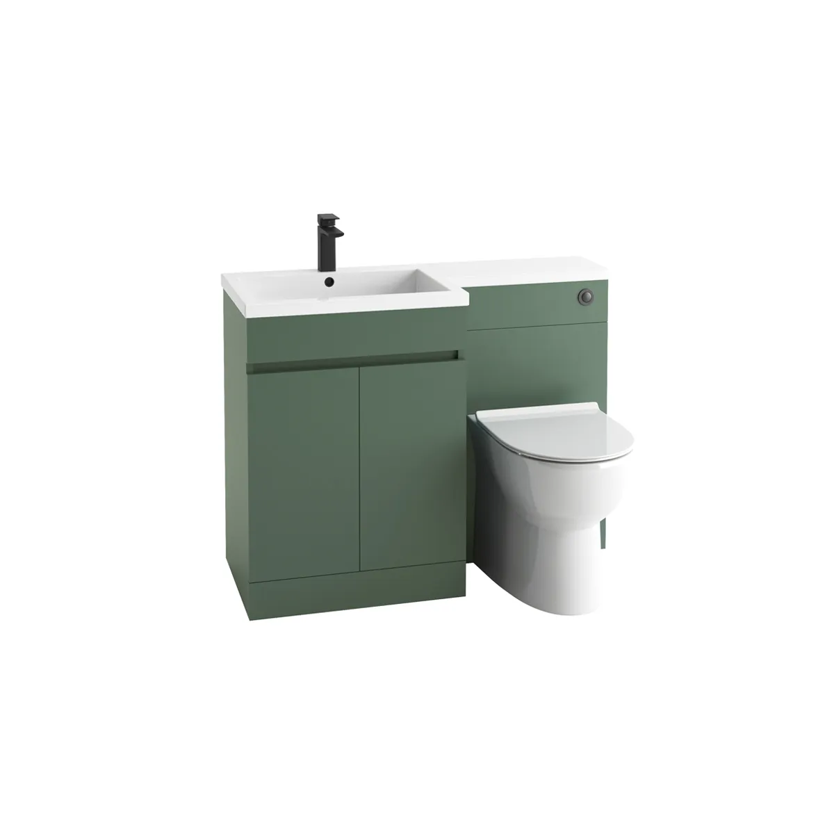 Scudo Empire 1100mm Vanity + WC Unit With R/H White L Shape Stone Basin - Matte Sage Green