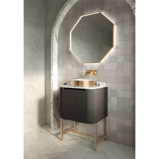 Scudo Linea Curve 600mm Vanity Unit With Brass Legs and White Basin - Matte Black