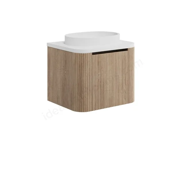 Scudo Linea Curve 600mm Vanity Unit With Brass Legs and White Basin - Sonoma Oak - Image 3