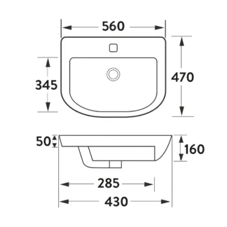Scudo Middleton 560mm Semi Recessed Basin - 1 Tap Hole White