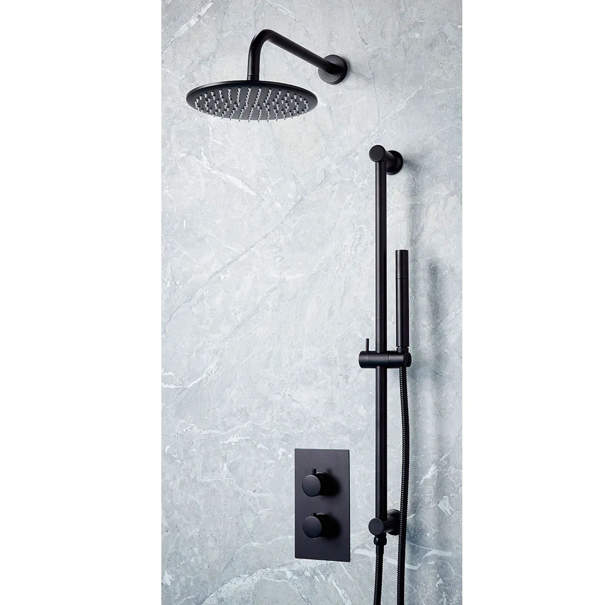 Scudo Core Round Handle Head & Handset Riser Kit - Black - Image 2