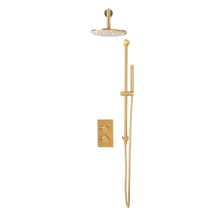 Scudo Core Round Handle Head & Handset Riser Kit - Brushed Brass
