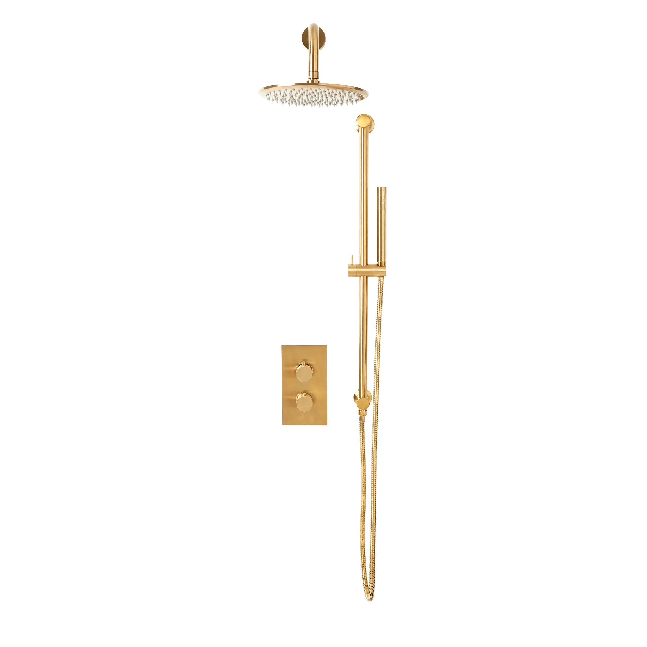 Scudo Core Round Handle Head & Handset Riser Kit - Brushed Brass