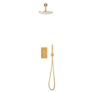 Scudo Core Round Handle Shower Arm Drench Head Handset & Mounting Bracket - Brushed Brass
