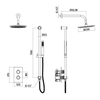 Scudo Core Round Handle Head & Handset Riser Kit - Gunmetal