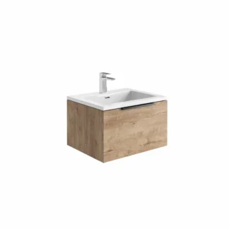 Scudo Ambience 600mm LED Wall Mounted Vanity Unit With White Basin - Rustic Oak