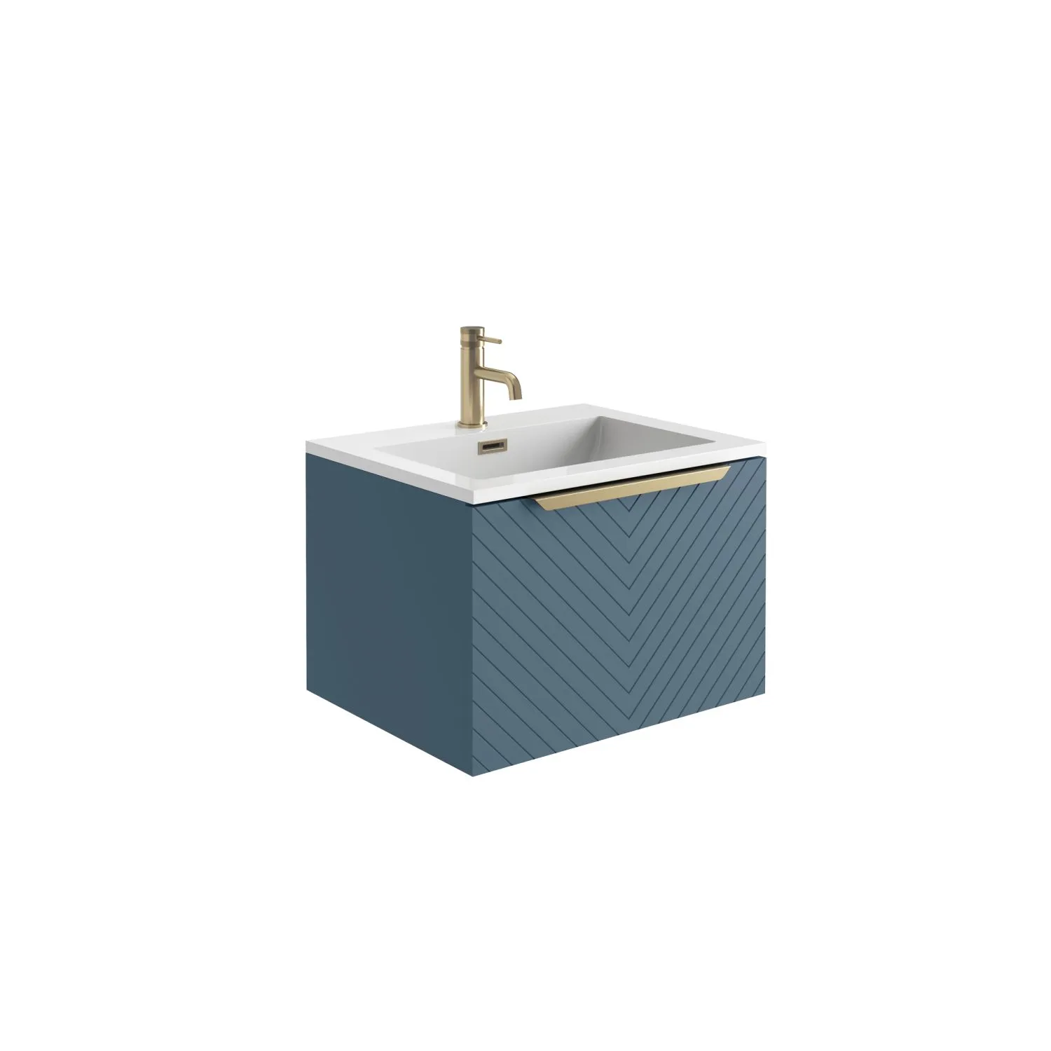 Scudo Chevron 600mm Wall Mounted Vanity Unit With White Basin - Matte Twilight Blue