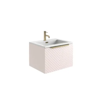 Scudo Chevron 600mm Wall Mounted Vanity Unit With White Basin - Matte Pastel Pink