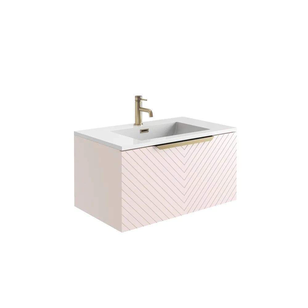Scudo Chevron 800mm Wall Mounted Vanity Unit With White Basin - Matte Pastel Pink