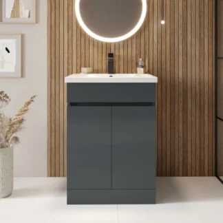 Scudo Empire 500mm Floor Standing Vanity Unit With White Basin - Matte Anthracite