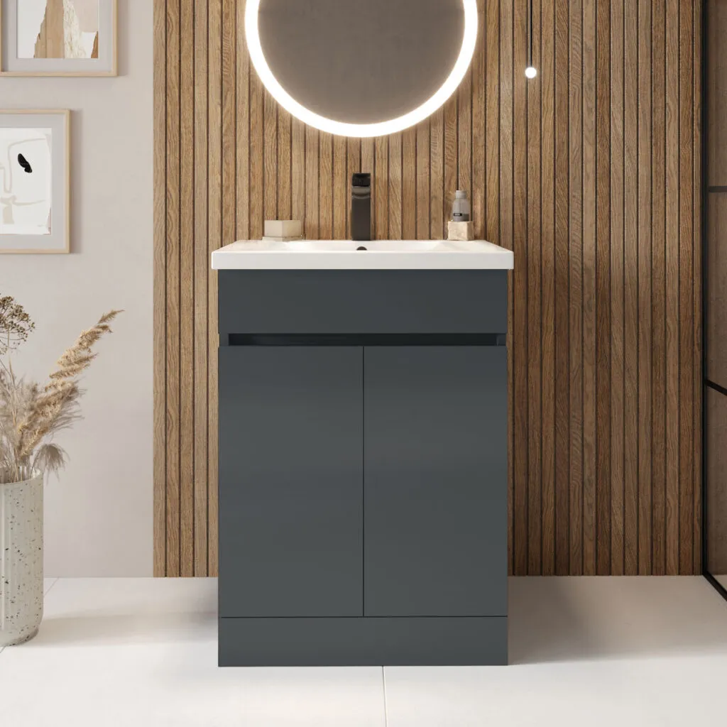Scudo Empire 500mm Floor Standing Vanity Unit With White Basin - Matte Anthracite - Image 2