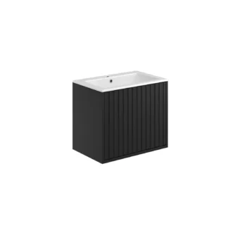 Scudo Alfie 600mm Fluted Wall Mounted Vanity Unit With White Basin - Matte Black