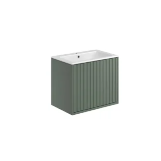 Scudo Alfie 600mm Fluted Wall Mounted Vanity Unit With White Basin - Reed Green