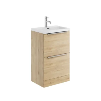 Scudo Muro 500mm Floor Standing 2 Drawer Unit With White Ceramic Basin - Davos Oak
