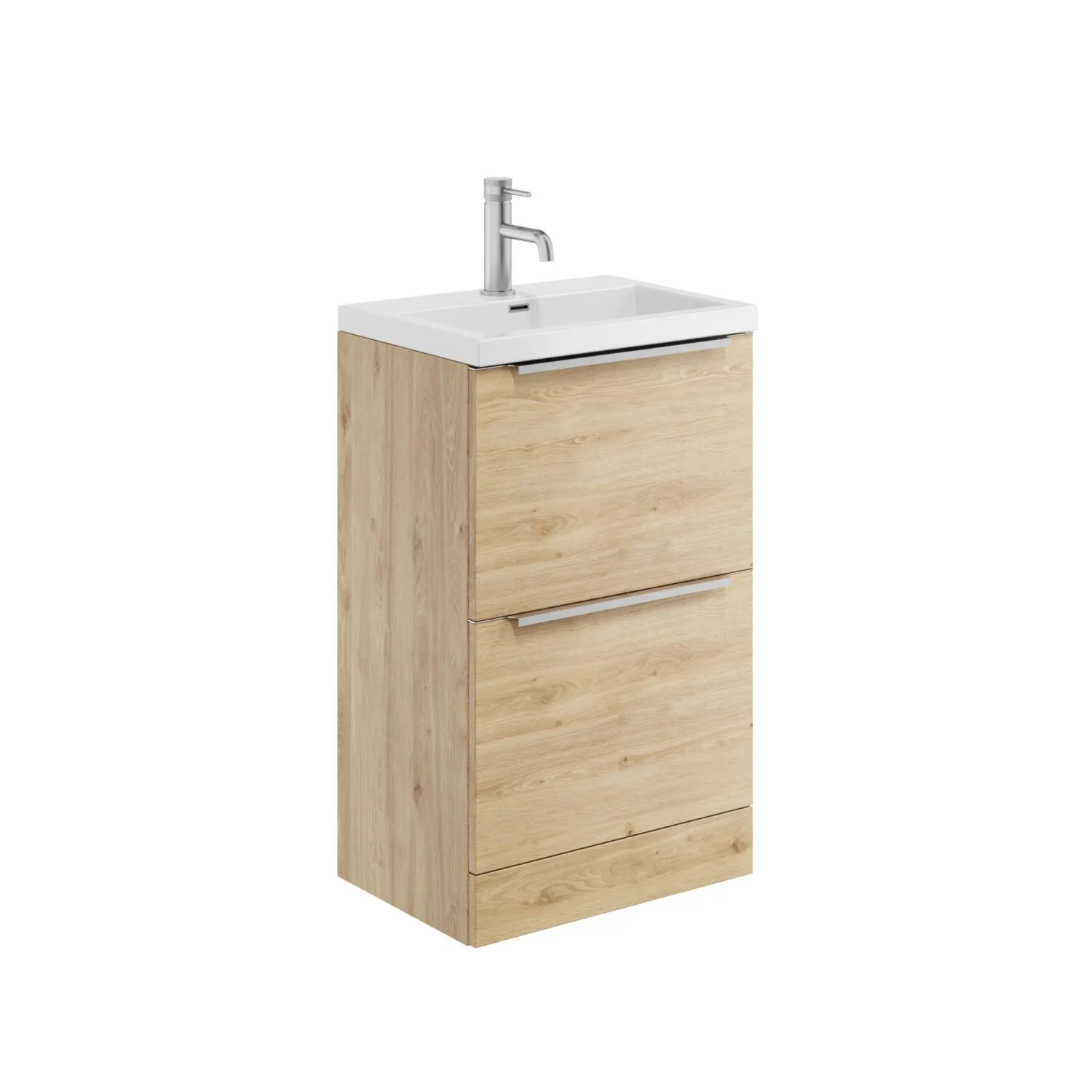 Scudo Muro 500mm Floor Standing 2 Drawer Unit With White Ceramic Basin - Davos Oak