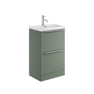 Scudo Muro 500mm Floor Standing 2 Drawer Unit With White Ceramic Basin - Reed Green